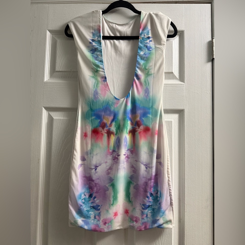 🆕 AFRM Mesh Lined Mini Dress Blur Blossom Colorful Size Medium - Picture 5 of 14
